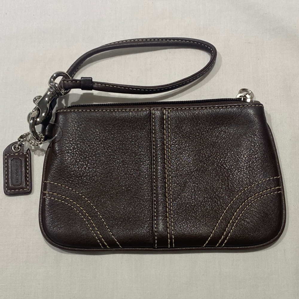 Coach Dark Brown Leather Wristlet